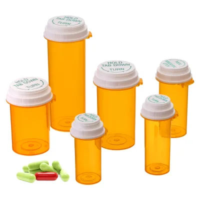 New Arrival Empty Plastic Pill Bottles Child Resistant Cap Reversible Thumb Tab Screen Printed Travel Medicine Containers