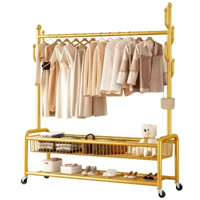 Modern Simple Movable Floor-standing 2-Tier Modern Minimalist Coat Rack & Clothes Hanger Indoor Storage Shelf for Hats Coats