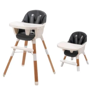 Modern Adjustable Plastic Baby High Chair with Wooden Legs and Footrest for Kitchen Feeding