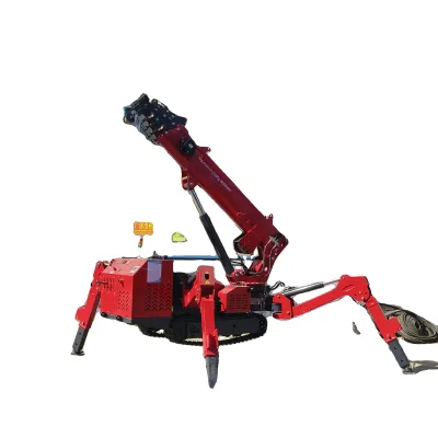 Telescopic Boom Spider Crane Operates on Uneven Ground for Substation Maintenance and Narrow Site Cargo Handling