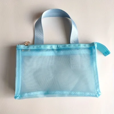 Wholesale Hollow Out Nylon Mesh Travel Washing Storage Bag Portable 3 Pocket Useful Students School Wash Bag Girls Cosmetic Bag