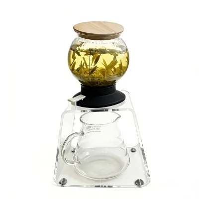 Vintage Style High Borosilicate Glass Teapot Set Pressing Type Tea Infuser Kettle Bamboo Lid Serving Tea for Wedding Party
