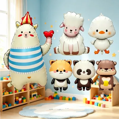 New Matte Animal Series Bear Sheep Panda Corgi Duck Cartoon Aluminum Foil Balloons for Children's Birthday Decorations