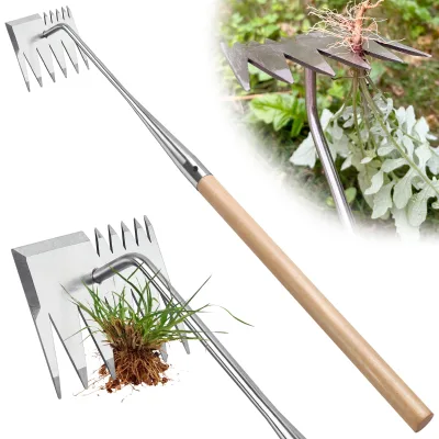 Multi Purpose Dandelion Upgraded Weeding Tool Long Handle 6 Teeth Weed Uprooting Tool for Garden Manganese Steel Weeding Tool