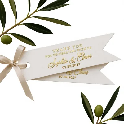 Wedding Thank You Tags Favors Art Paper Gold Foil Personalized Flag Shape Bridal Shower Gift Tags