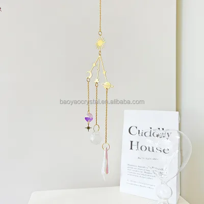 Moon Star Handmade Gold Plated Crystal Suncatchers Wind Chime Style Garden Rainbow Maker Outdoor Decor
