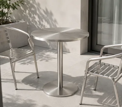 Stainless Steel Table Set with Folding Chairs for Coffee Fast Food Shop