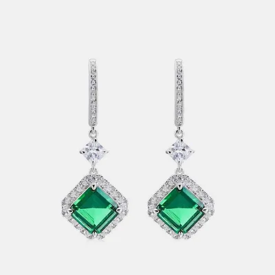 Women Trendy Fashion 925 Sterling Silver Lab Grown Emerald Oval Drop Earrings