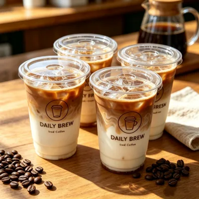 Disposable Clear Takeaway Plastic Bubble Tea Cups Personalized Food Grade Plastic Cups for Cold Beverage Catering Outdoor Use
