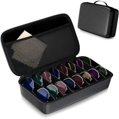 Factory Custom Logo of Travel Sunglasses Organizer Case, 8 Adjustable Slot for Multiple Eyeglasses