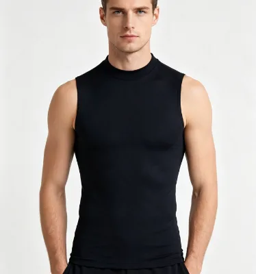 Men Mock Neck Sleeveless Compression Tank Top Slim Fit High Elastic Quick Dry Athletic Muscle Undershirt for Workout Running
