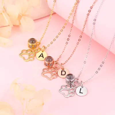 High Quality S925 Sterling Silver Hollow Cat Claw Necklace Cute Custom Letter Logo Name 100 Languages Photo Projection Necklace