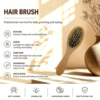 Beech Wood Handle Cushion Hair Brush Wooden Pin Detangling Brush for Scalp Massage Smooth Hair