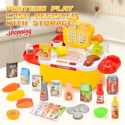 Kids Educational Pretend Play Cash Register Toy Supermarket Shopping Money Banking Toys for Boys Girls Birthday Christmas Gifts