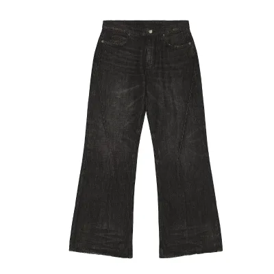 Black Bootcut Jeans for Men Wide Leg Denim Pants Heavy Stained Wash Curved Seam Street Style Custom Manufacturer