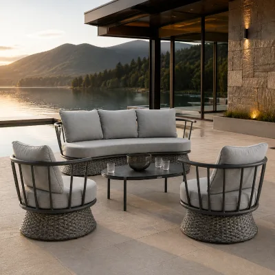 Outdoor Patio Garden Sofa Set,Aluminum Frame PE Rattan Woven With Olifen Cushion for Poolside Garden Backyard Deck