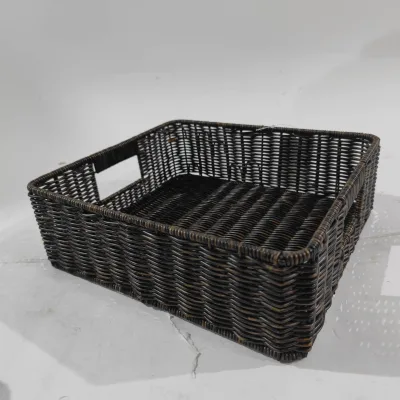 JY Basket Picnic Coil Woven Rattan Box Hamper Coiled Weave Rectangle Seagrass Willow Wicker Gift Storage Basket With Lids Handle