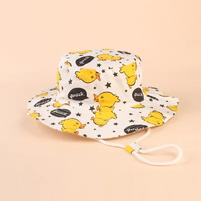 Summer Kids Sun Hat Cartoon Animal Printed Wide Brim Children Girls Boys Bucket Hat Cap