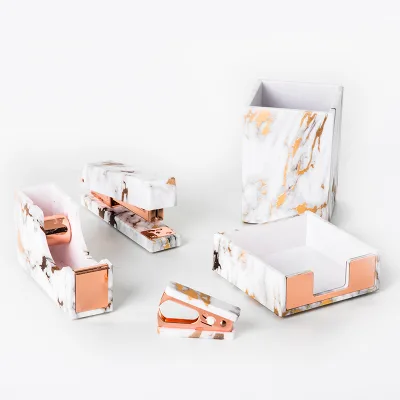 Selling Marbling Acrylic Office Supplies Organization Set Stapler Pen Pencil Holder Tape Dispenser Office Stationery Set