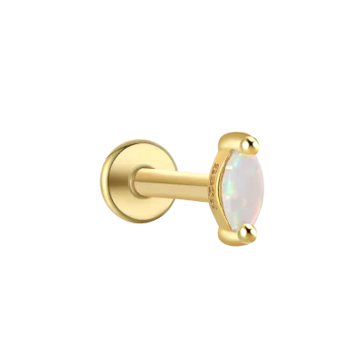 Wholesale Simple S925 Sterling Silver Opal Single Diamond-studded Horse Eye 16G Flat Head Piercing Thread Ear Bone Nail Earrings