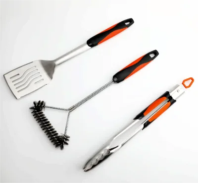 3 Pcs Stainless Steel BBQ Grill Accessories Tool Set Metal Tongs Spatula Fork for Outdoor Barbecue Grills