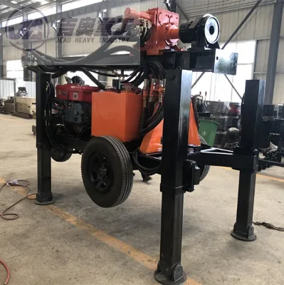 High Efficiency 3-Wheel Hydraulic Trailer Diesel Engine Water Well Drilling Rig