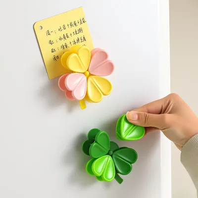 Fridge Memo Clip Pastel Four Leaf Clover Bag Sealing Magnet Cute Y2K Decorative Functional Pantry Storage Gadget
