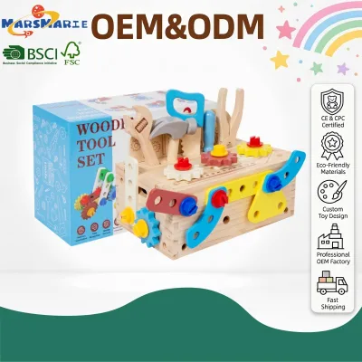 Multifunctional Play Modes Educational Tool Toys Set Fun Wooden Toolbox Storage Box with Assembly for Kids Build Various Shapes