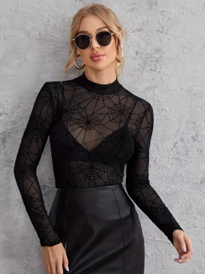 New Autumn Thin Sheer SlimmingSexy Mesh Base Layer Top for Women