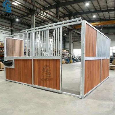 Outdoor Mobile Horse Stable Galvanized Steel Stall Equipped Hay Feeder 360° Rotatable for Equestrian Training Field