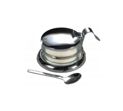 Wholesale Retail Stainless Steel Parmesan Dish With Spoon Sugar Snacks Nuts Bowl Glass Bowl Jam Jar Cheese Bowl