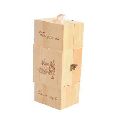 Personalised Wooden Men's Gift Wine Box Natural Double Bottle Wooden Wine Box With Rope Handle