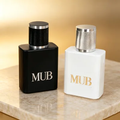 Wholesale Premium Screw Neck Refillable Perfume Spray Bottle White Black Square Bottle Support Hot Foil Logo