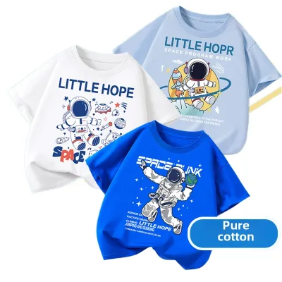 OEM/ODM Boys Shirt T-Shirt 100% Cotton Knitted Casual Soft Quick Dry Summer Anti-Pilling 180g Kids Cartoon Logo Print Toddlers