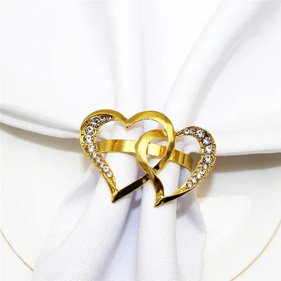 Double Heart Napkin Ring Metal Iron Napkin Holder Table Decoration for Wedding Party Dinner