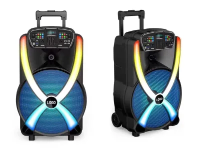 Trolley BT Speaker 40w With Double Wireless Mic Speaker Trolley Powerful Bass Bluetooth Speaker Led Rgb Flashing Light for Stage