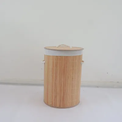 Round Bamboo Woven Laundry Basket with Lid & Removable Liner, Eco-friendly Storage Hamper for Bathroom Bedroom