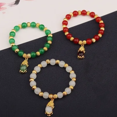 Chinese Style Fengshui Good Luck Pixiu Pendant Bracelet Crystal Jade Pixiu Bracelet Jewelry Gifts for Women Girls