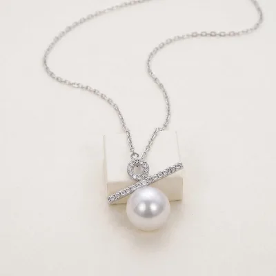 10-11mm Genuine Natural Freshwater Pearl Geometric % Percent Sign Drop Pendant Solid 925 Sterling Silver Daily Wear Necklace