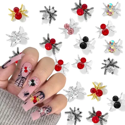 2024 Luxury Halloween 3D Spider Nail Charms for Acrylic Shiny Nail Rhinestones