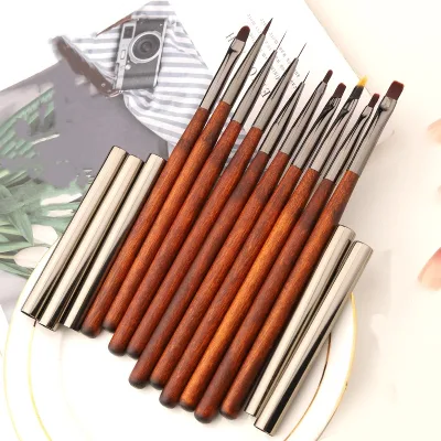 Round Wood Handle Nail Art Liner Brush DIY Painting Pen Drawing Fine Lines Stripe Pen UV Gel Nail Tools
