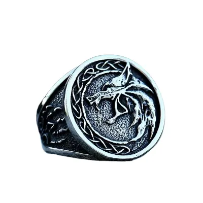 Custom Wholesale Nordic Warriors Odin Symbol Viking Rings Viking Jewelry Animal Wolf Head Rings