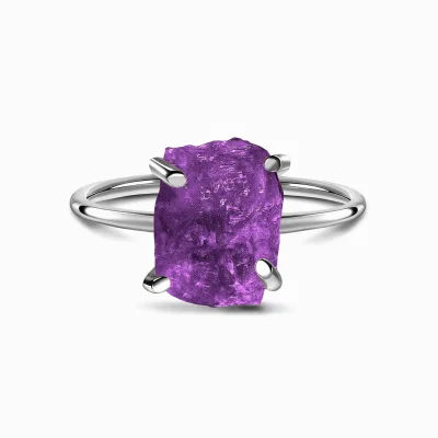 Full Custom Jewelry Customized Sterling Silver 925 Jewellery Raw Stone Ring Minimalist Raw Crystal Silver Ring for Women