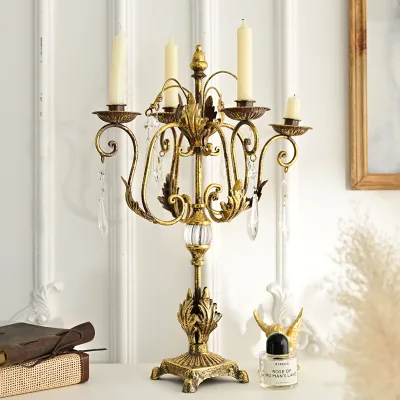 INNOVA New Product Vintage Handcrafted Antique Durable Eco-friendly Golden Metal 4-Candlestick Holder for Home Decoration
