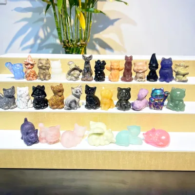 Hot Sales Natural Rose Quartz Cat Carving Mixed Stone Cats Amethyst Carving for Crystal Crafts Gifts