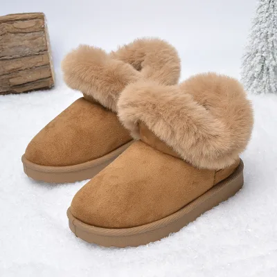 Toddler Winter Warm Fleece Ankle Boots Anti-Slip Indoor/Outdoor Snow Shoes Customizable Solid Kids Booties