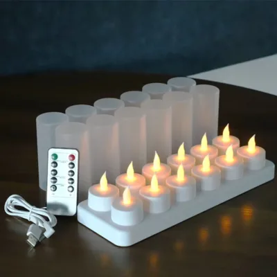 USB LED Tealight Candle Remote Control Rechargeable Votive Candle for Home Restaurants Wedding Christmas Decor Star for Diwali