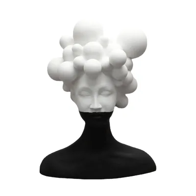 Creative Black and White Woman Figurine Art Ornaments With Ball for Decoration
