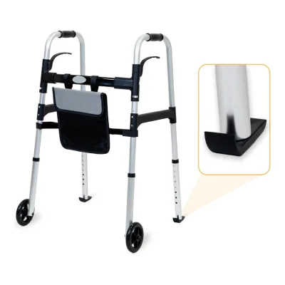 Bliss Medical Standard Walker & Rollator for Seniors Adults Upright Mobility Aid with Shopping Bag Basket Glide Skis Foldable
