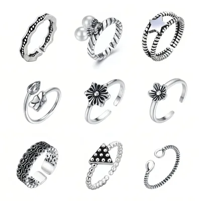 Exquisite Open - Rings Set: Diverse Styles with Floral, Pearl & Geometric Elements for Fashion - Conscious Women